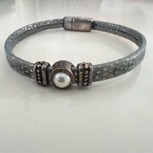 Cindy Shafer Bracelet Moonstone and Silver on a Leather Band